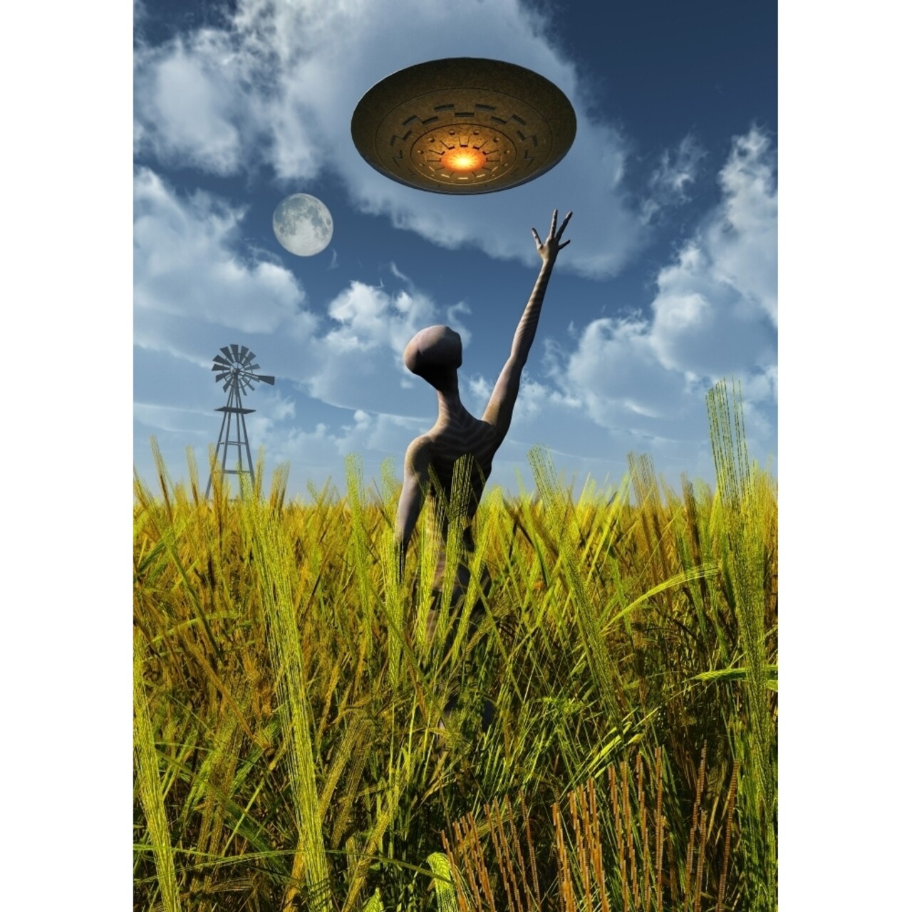 An Alien Being Directing A Ufo In Making Crop Circles Poster Print